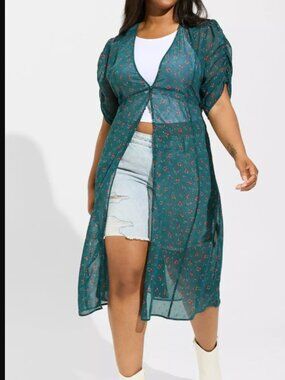 Chiffon Ruched Sleeve Kimono